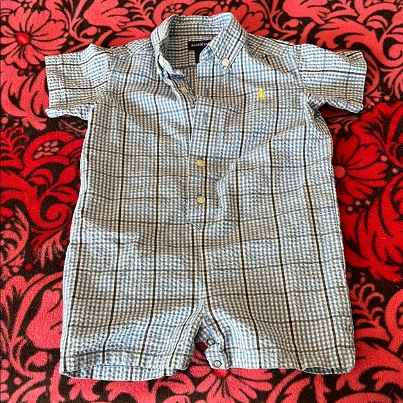 Ralph Lauren Light Blue Checkered Romper - Picture 1 of 6